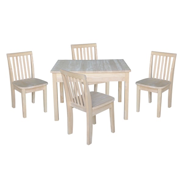 International Concepts Rectangle Table with 4 Mission Juvenile Chairs, 24 in W, 33.1 in L, 22.2 in H, Wood, Unfinished K-JT2532L-263-4 - main
